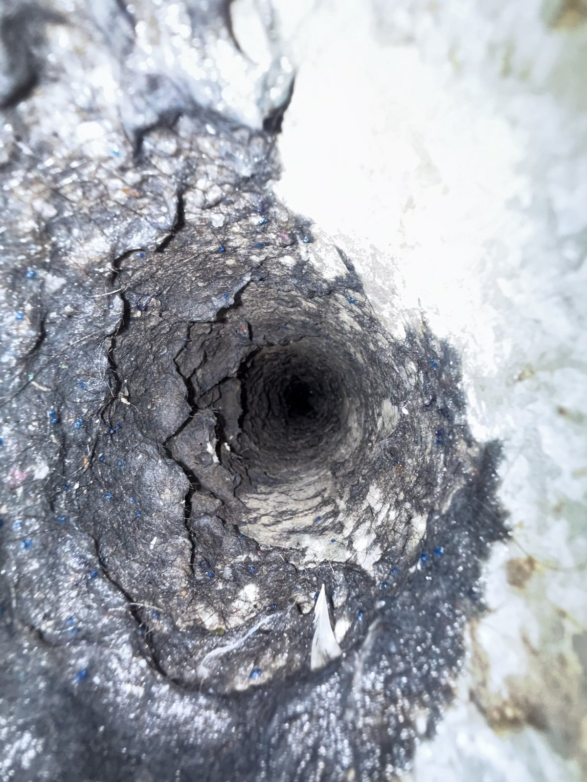 Before: dryer duct heavily coated with lint